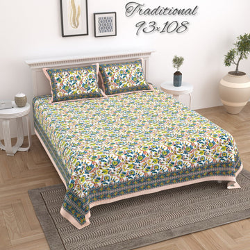 100%pure cotton traditional design bedsheet with 2 pillow cover