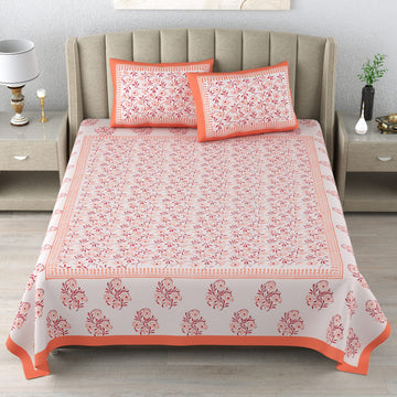 100%Pure cotton hand block designer bedsheet with 2 pillow cover