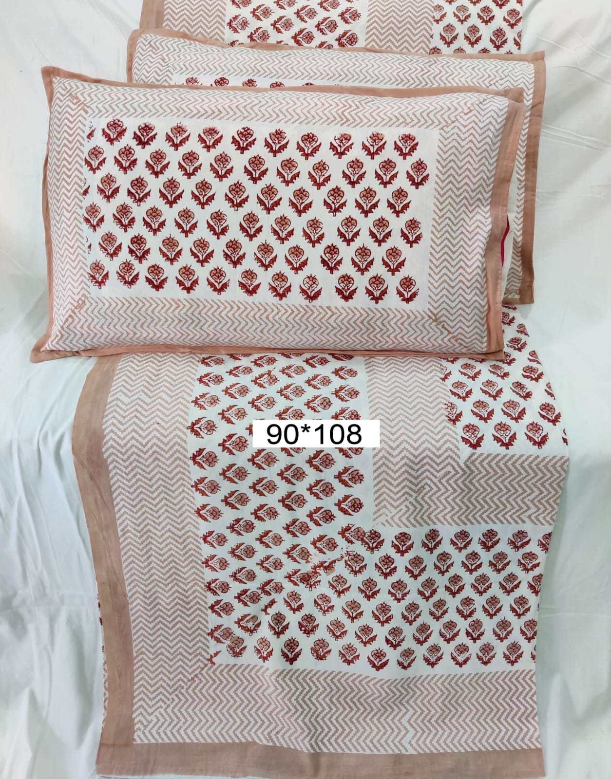 100%Pure cotton hand block designer bedsheet with 2 pillow cover (Copy)