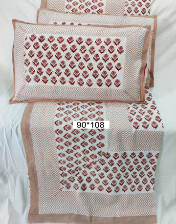 100%Pure cotton hand block designer bedsheet with 2 pillow cover (Copy)