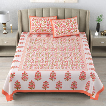 100%Pure cotton hand block designer bedsheet with 2 pillow cover