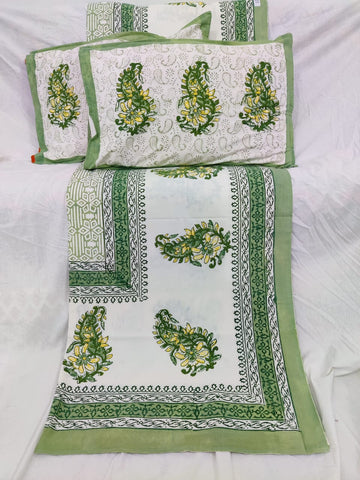 100%Pure cotton hand block designer bedsheet with 2 pillow cover