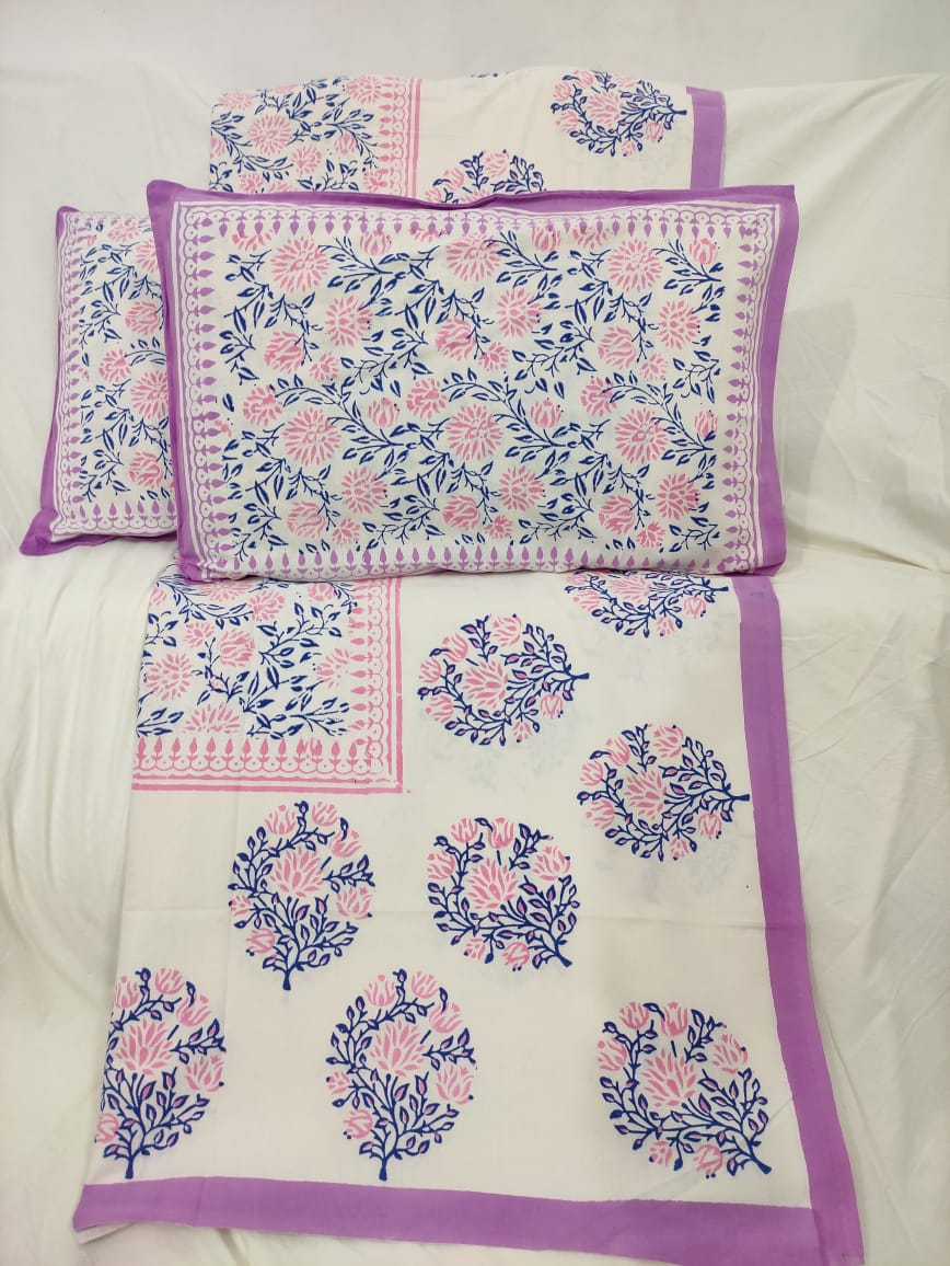 100%Pure cotton hand block designer bedsheet with 2 pillow cover