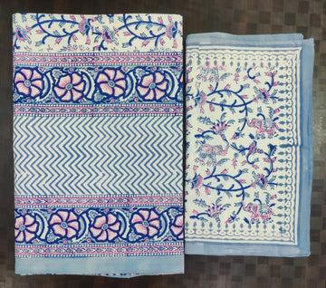 100%Pure cotton hand block designer bedsheet with 2 pillow cover