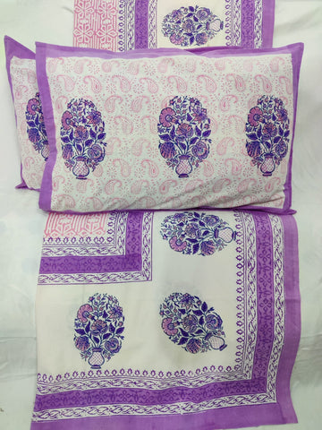 100%Pure cotton hand block designer bedsheet with 2 pillow cover