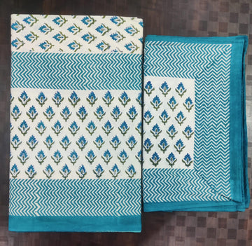 100%Pure cotton hand block designer bedsheet with 2 pillow cover