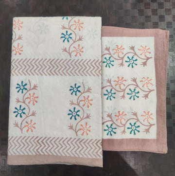 100%Pure cotton hand block designer bedsheet with 2 pillow cover