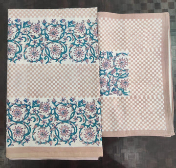 100%Pure cotton hand block designer bedsheet with 2 pillow cover