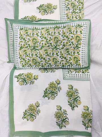 100%Pure cotton hand block designer bedsheet with 2 pillow cover