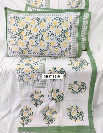 100%Pure cotton hand block designer bedsheet with 2 pillow cover