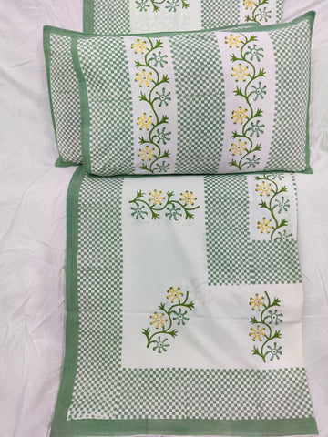 100%Pure cotton hand block designer bedsheet with 2 pillow cover
