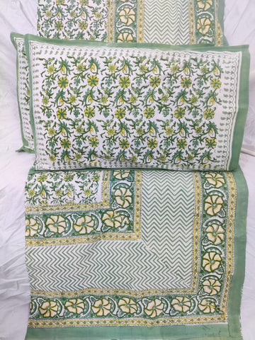 100%Pure cotton hand block designer bedsheet with 2 pillow cover