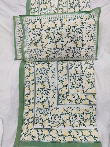 100%Pure cotton hand block designer bedsheet with 2 pillow cover