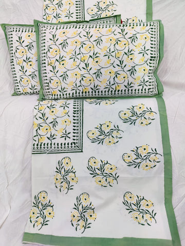 100%Pure cotton hand block designer bedsheet with 2 pillow cover