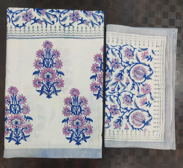 100%Pure cotton hand block designer bedsheet with 2 pillow cover