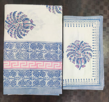 100%Pure cotton hand block designer bedsheet with 2 pillow cover