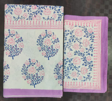 100%Pure cotton hand block designer bedsheet with 2 pillow cover