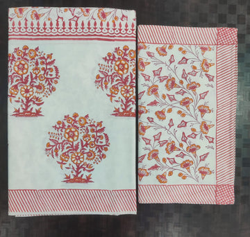 100%Pure cotton hand block designer bedsheet with 2 pillow cover
