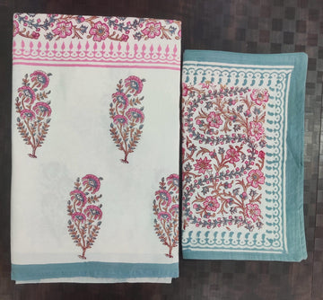 100%Pure cotton hand block designer bedsheet with 2 pillow cover