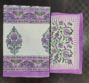 100%Pure cotton hand block designer bedsheet with 2 pillow cover