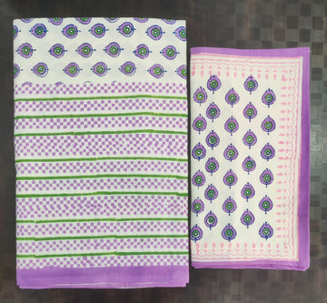 100%Pure cotton hand block designer bedsheet with 2 pillow cover