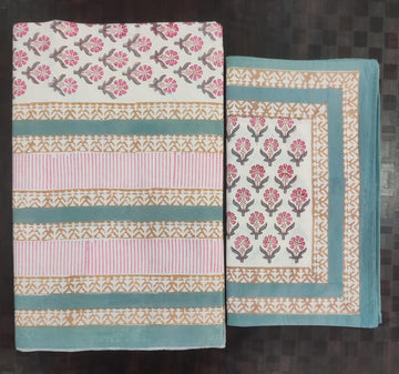 100%Pure cotton hand block designer bedsheet with 2 pillow cover