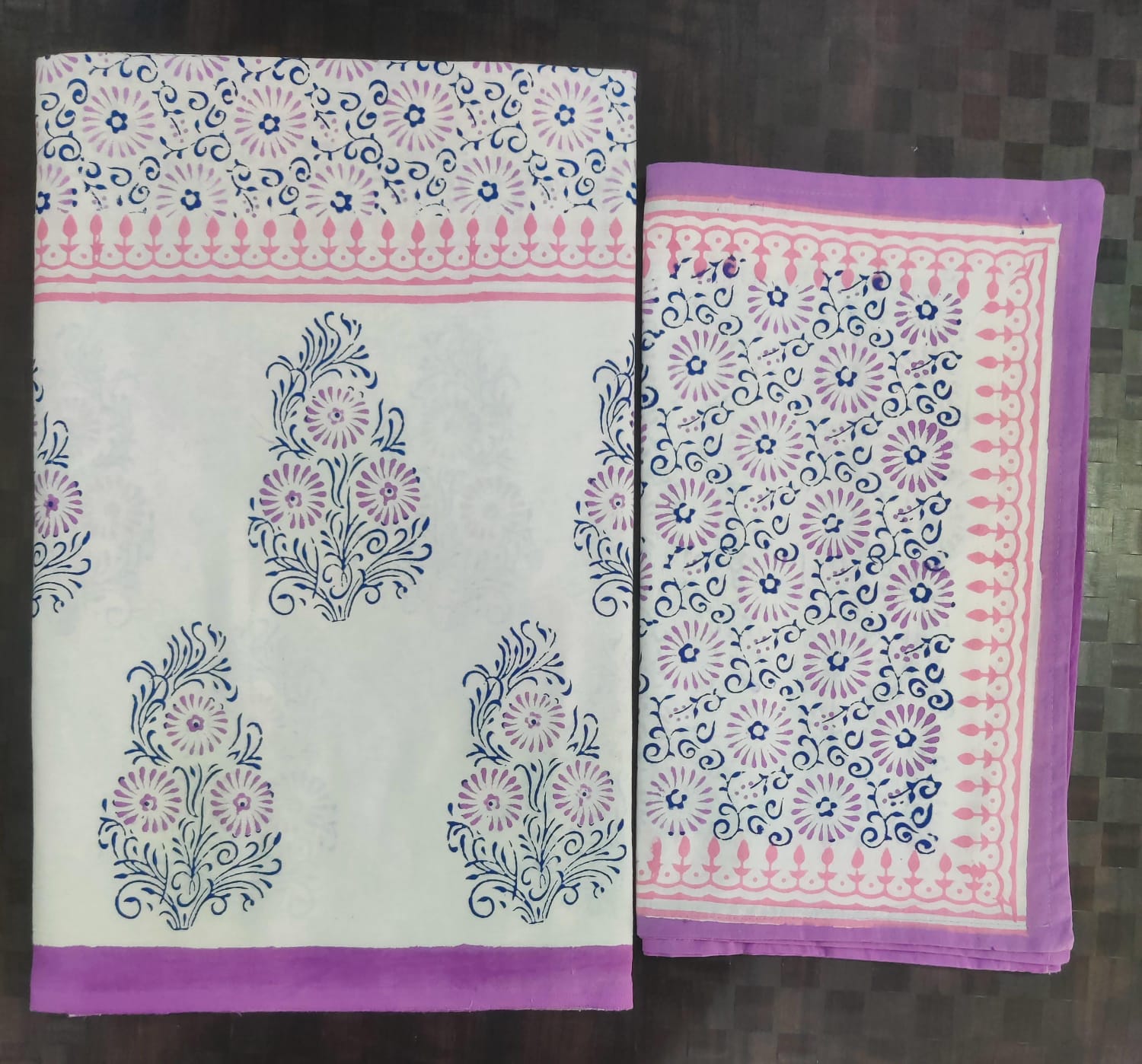 100%Pure cotton hand block designer bedsheet with 2 pillow cover