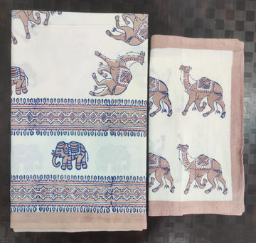 100%Pure cotton hand block designer bedsheet with 2 pillow cover
