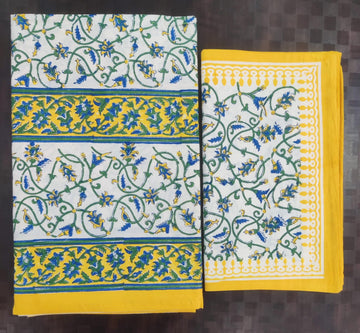 100%Pure cotton hand block designer bedsheet with 2 pillow cover