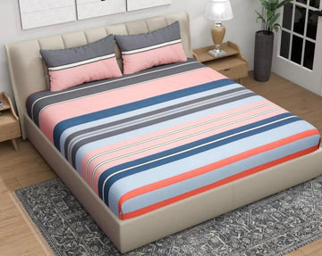 Cotton designer elastic fitted bedsheet with 2 pillow cover
