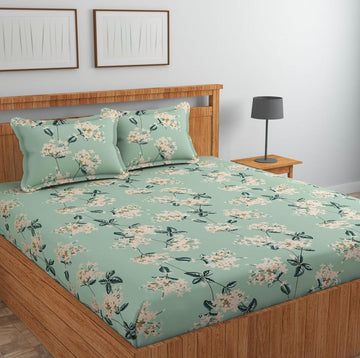 Cotton designer elastic fitted bedsheet with 2 pillow cover