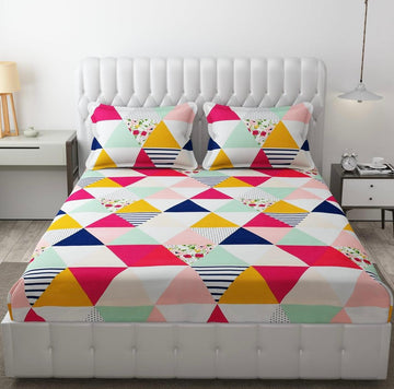 Cotton designer elastic fitted bedsheet with 2 pillow cover
