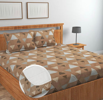 Cotton designer elastic fitted bedsheet with 2 pillow cover
