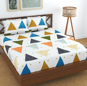 Cotton designer elastic fitted bedsheet with 2 pillow cover