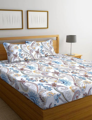 Cotton designer elastic fitted bedsheet with 2 pillow cover