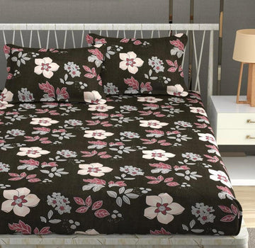 Cotton designer elastic fitted bedsheet with 2 pillow cover