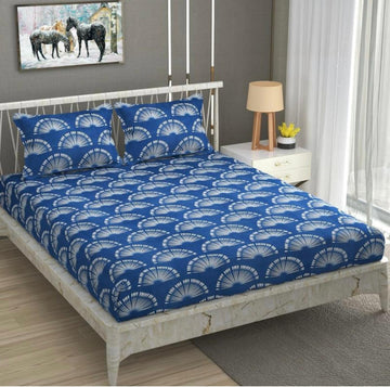 Cotton designer elastic fitted bedsheet with 2 pillow cover