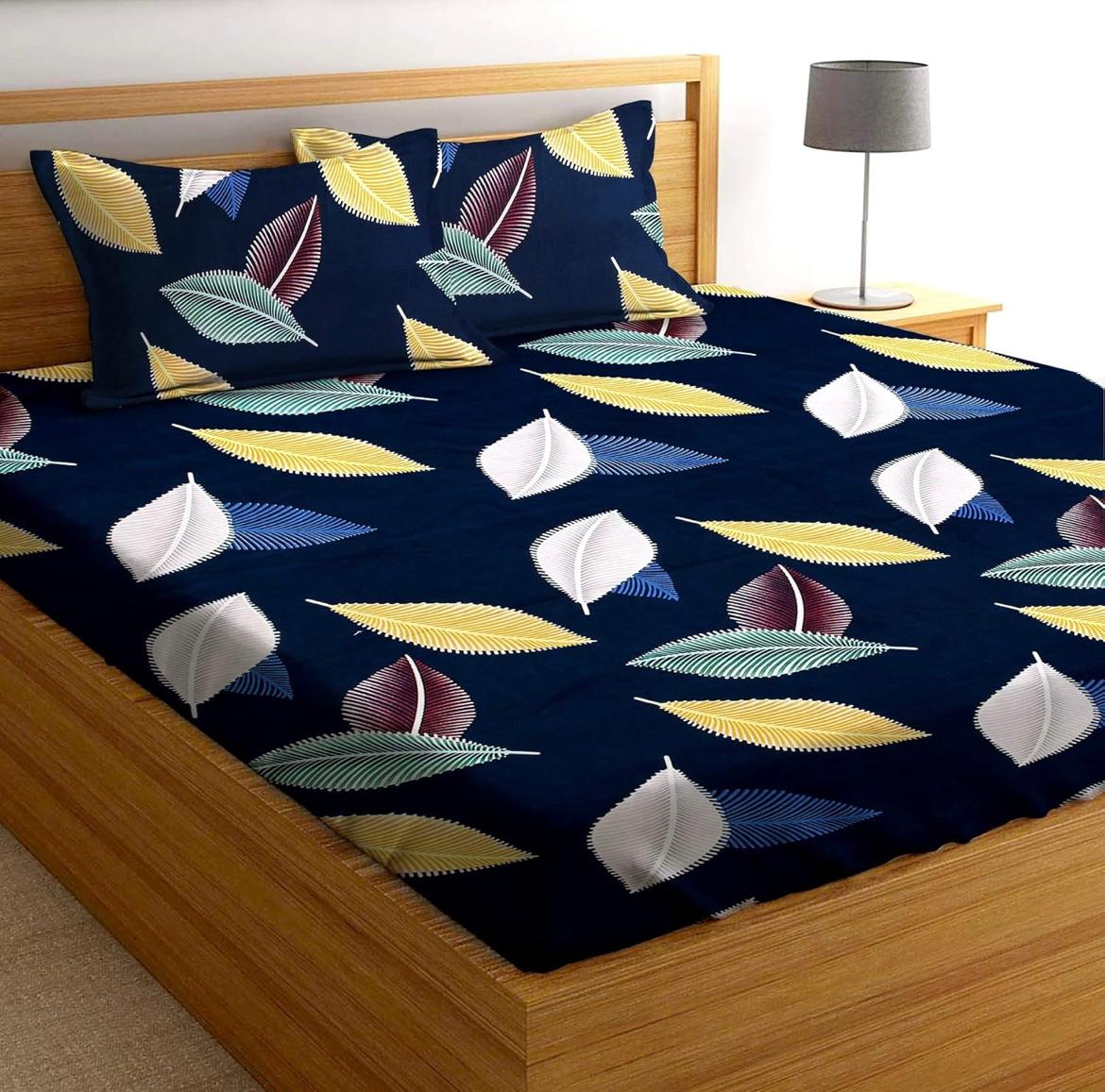 Cotton designer elastic fitted bedsheet with 2 pillow cover