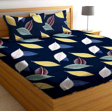 Cotton designer elastic fitted bedsheet with 2 pillow cover