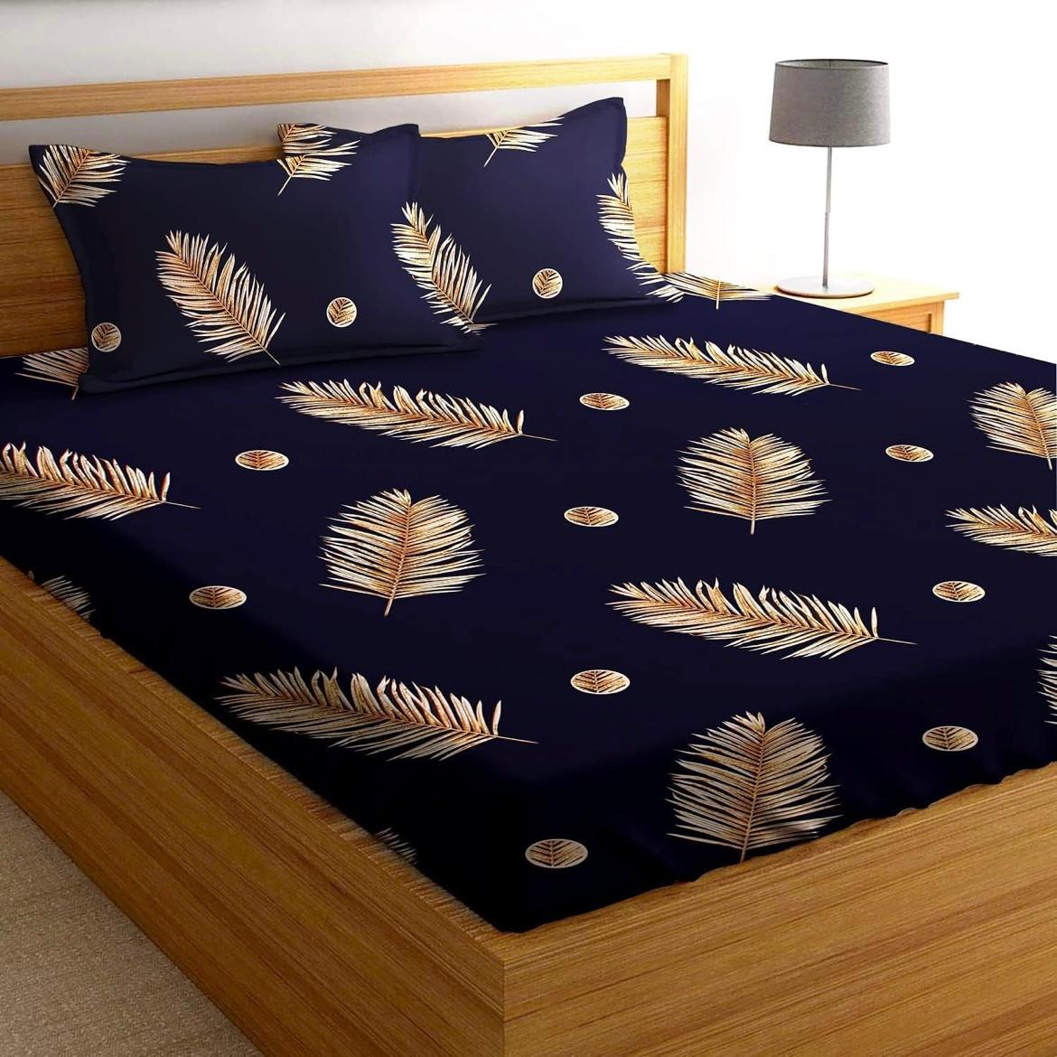 Cotton designer elastic fitted bedsheet with 2 pillow cover