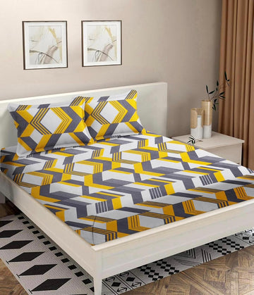 Cotton designer elastic fitted bedsheet with 2 pillow cover
