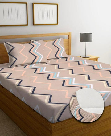 Cotton designer elastic fitted bedsheet with 2 pillow cover