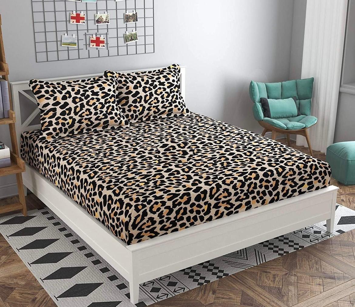 Cotton designer elastic fitted bedsheet with 2 pillow cover