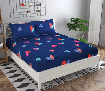 Cotton designer elastic fitted bedsheet with 2 pillow cover