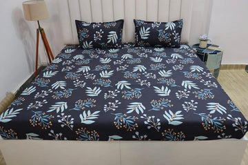 Cotton designer elastic fitted bedsheet with 2 pillow cover