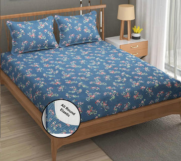 Cotton designer elastic fitted bedsheet with 2 pillow cover