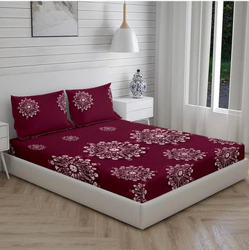 Cotton designer elastic fitted bedsheet with 2 pillow cover