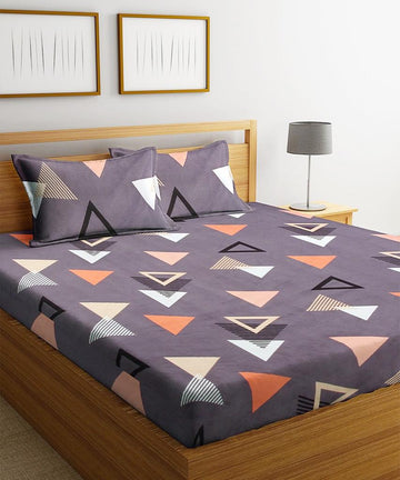 Cotton designer elastic fitted bedsheet with 2 pillow cover