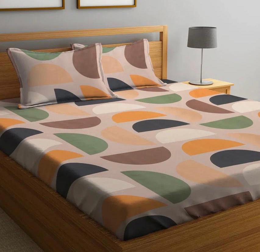 Cotton designer elastic fitted bedsheet with 2 pillow cover