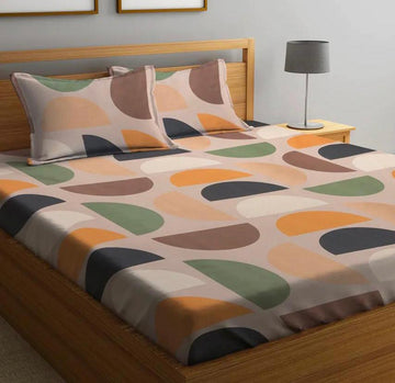 Cotton designer elastic fitted bedsheet with 2 pillow cover